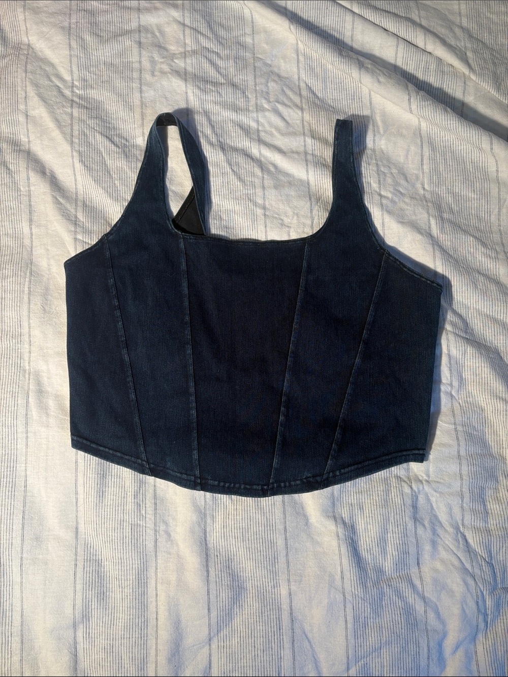 Dark Blue Denim Crop Tank Top